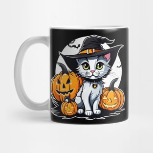 Cute witch cat with pumpkins halloween design Mug